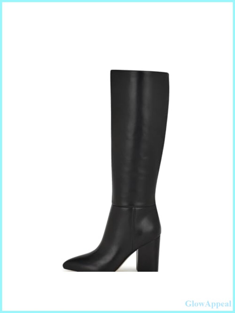 Knee High Boots Women Pointed Toe Chunky Block Heel Side Zip PU